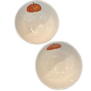 Rae Dunn Trick Or Treat Fat Jack‎ Pumpkin Ceramic Cereal Bowls Set Of 2